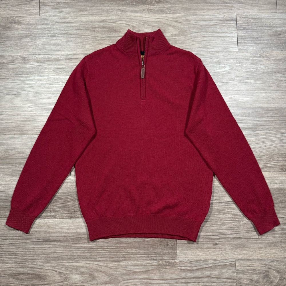 Men’s Schoffel Red Lewis Lambswool Quarter Zip Jumper Sweater Size S MSRP $240